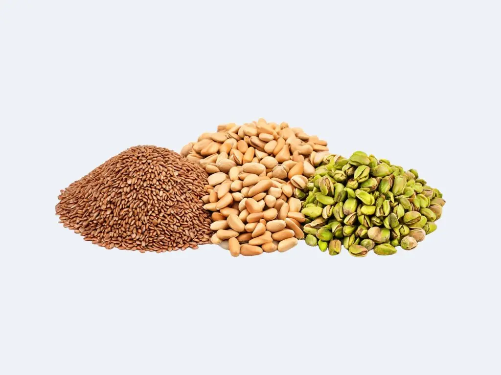 Foods rich in Campesterol: flaxseeds, pine nuts and pistachio nuts