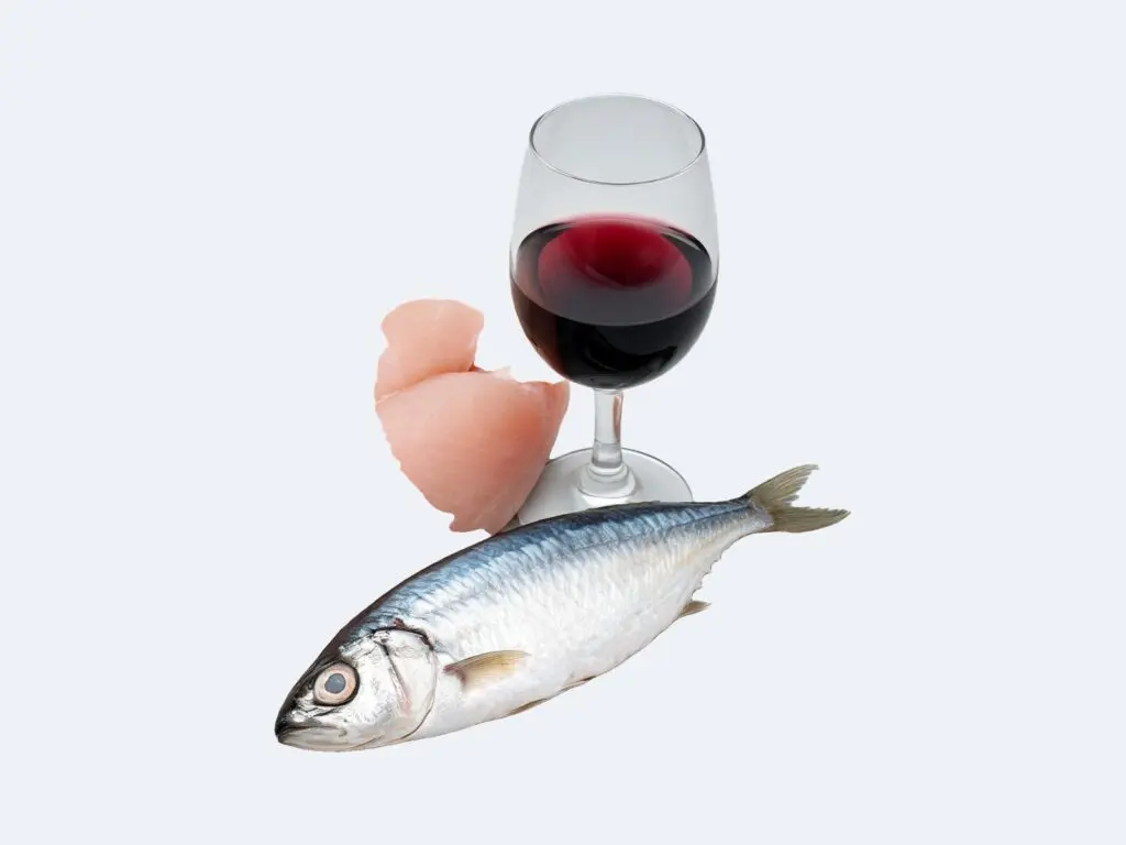 Foods rich in Phenylethylamine (PEA): sardines, red wine and chicken breast
